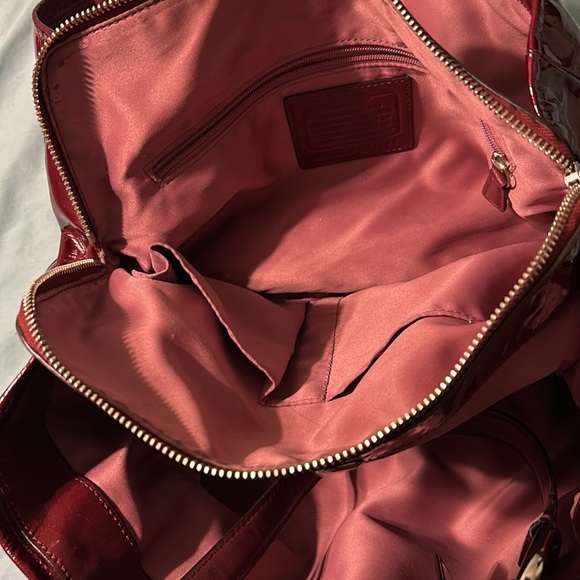 Patent Leather red used coach bag some wear scratches.Still nice,pouches in it. - Picture 7 of 16